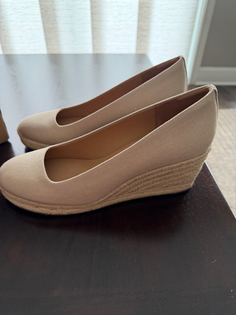 NIB Jcrew Neutral Canvas Espadrille Wedge Pumps - Beige
